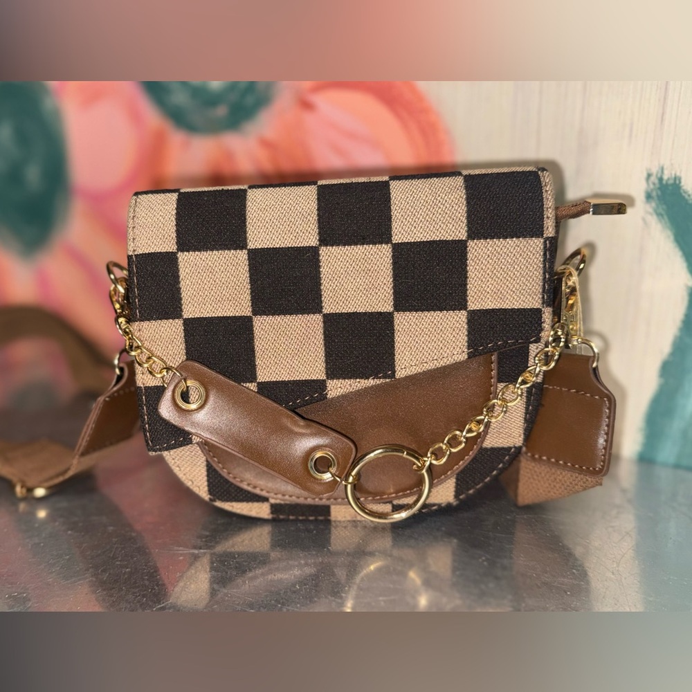 Checkered Brown Crossbody Bag